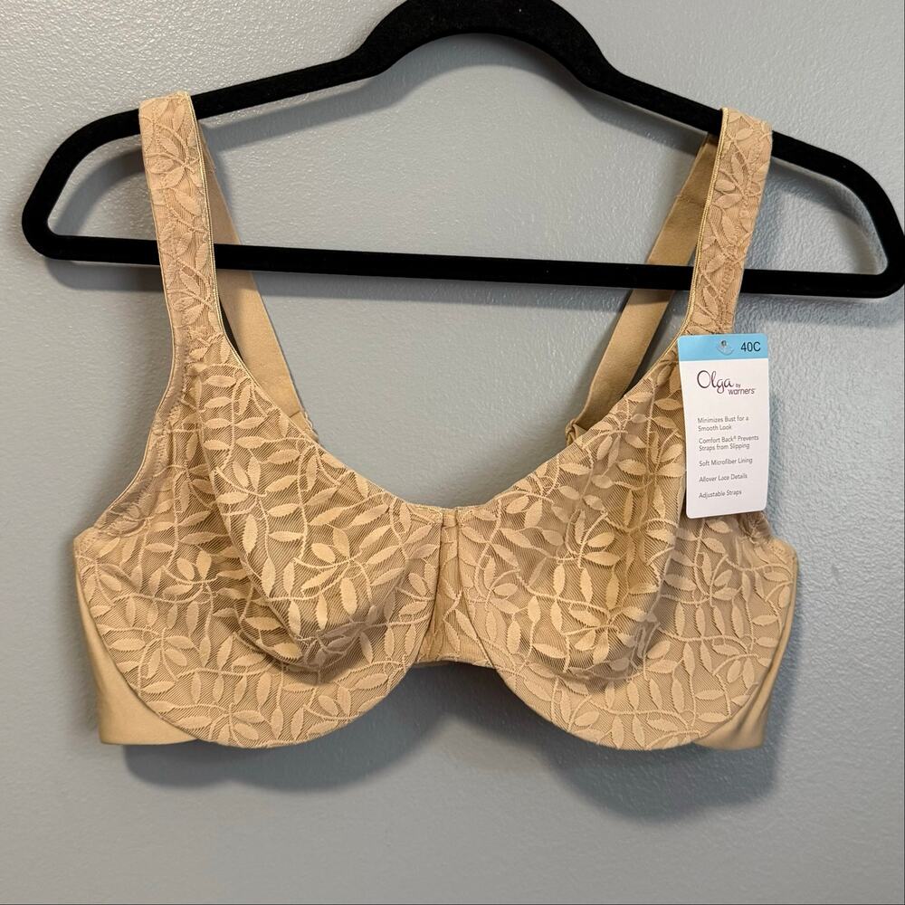 Olga by Warners Nude Leaves Underwire Minimizer Bra NEW 40C